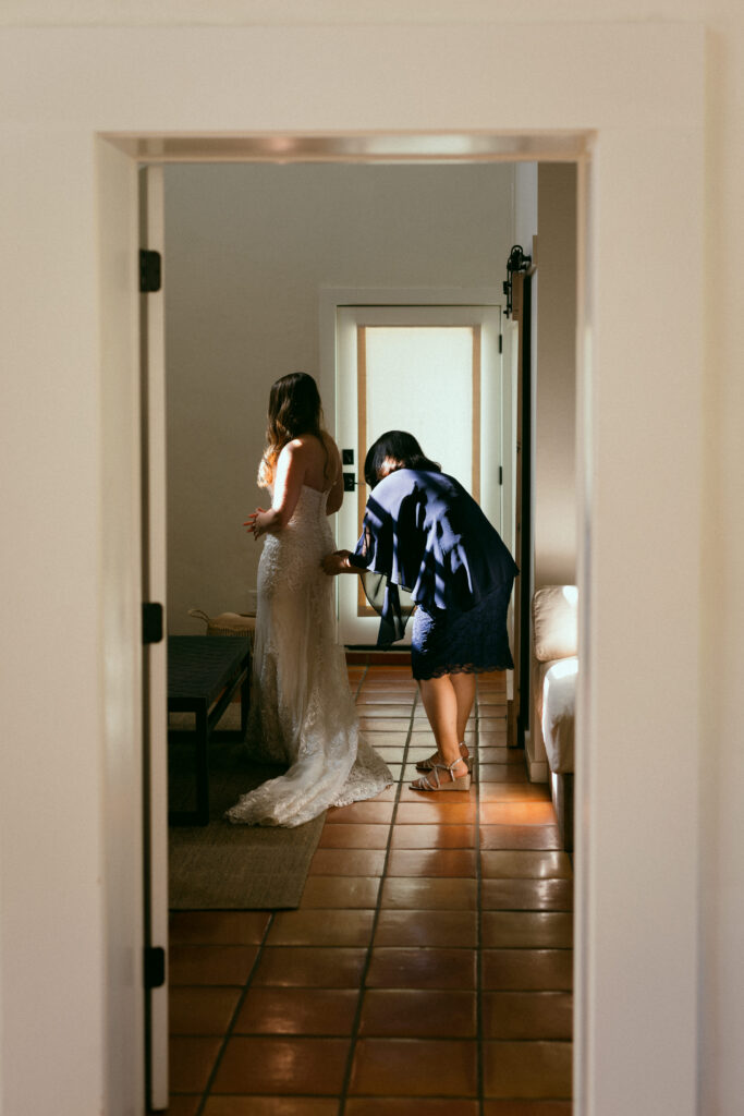 inside view of bride in cottage